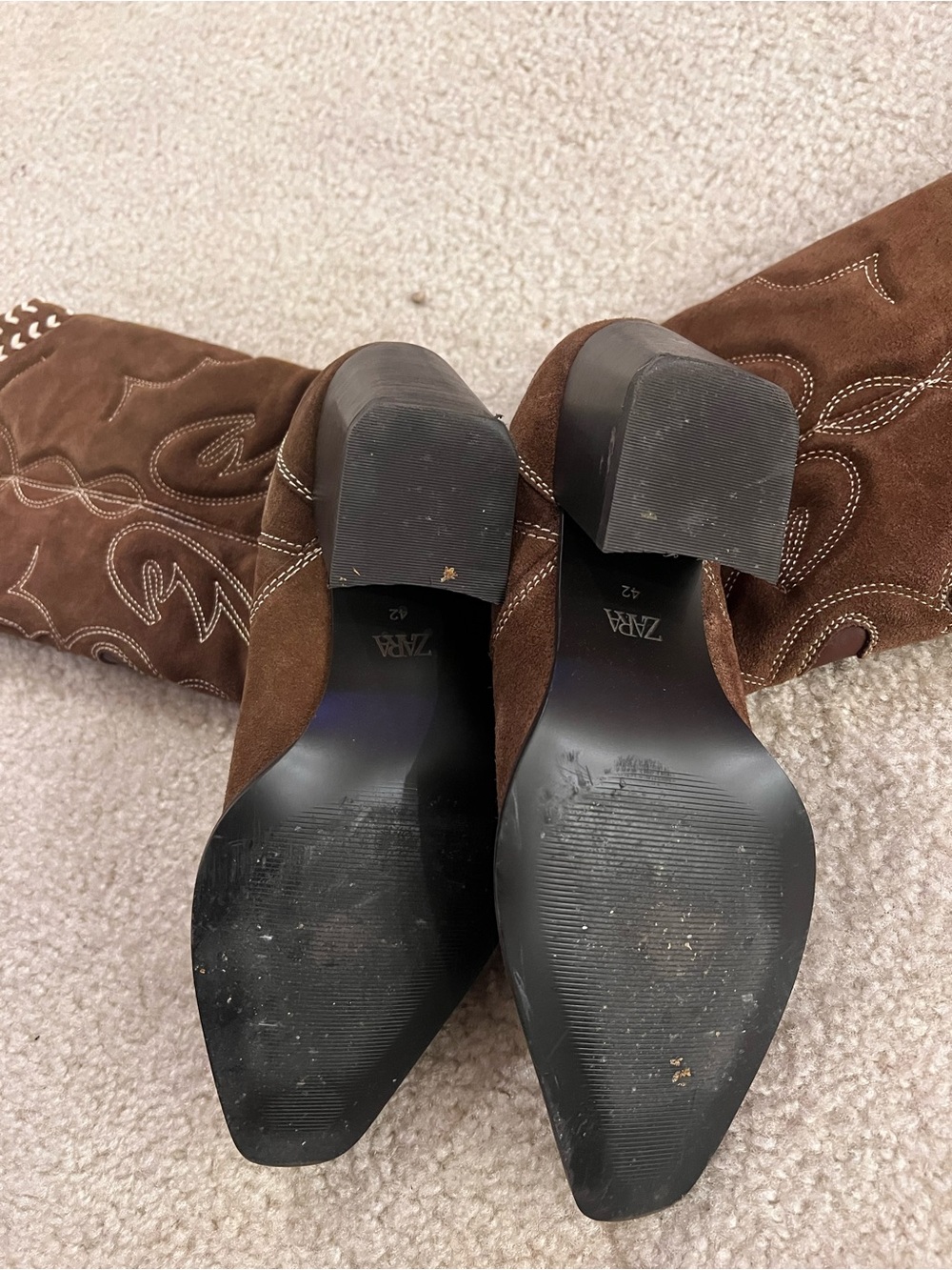 Zara Brown Suede Western Mid-Calf Boots - Women - Picture 4 of 4